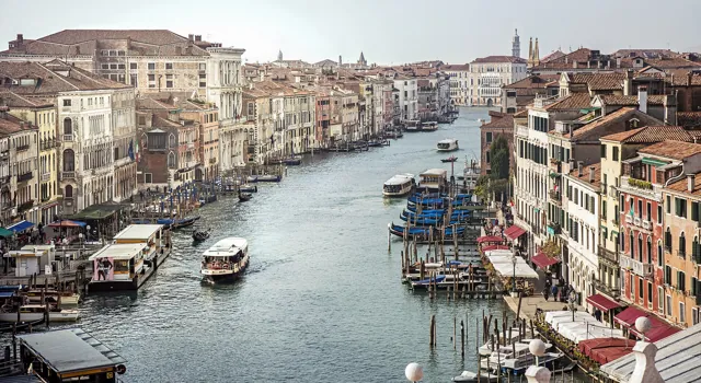 Palaces and boats along the Grand Canal in Venice